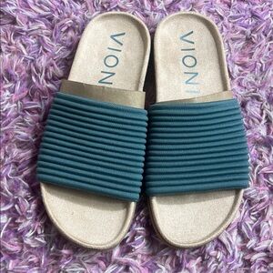VIONIC Women's Evie Knit Slide Sandal Blue size 8.5Slip On Comfort Shoes Soastal